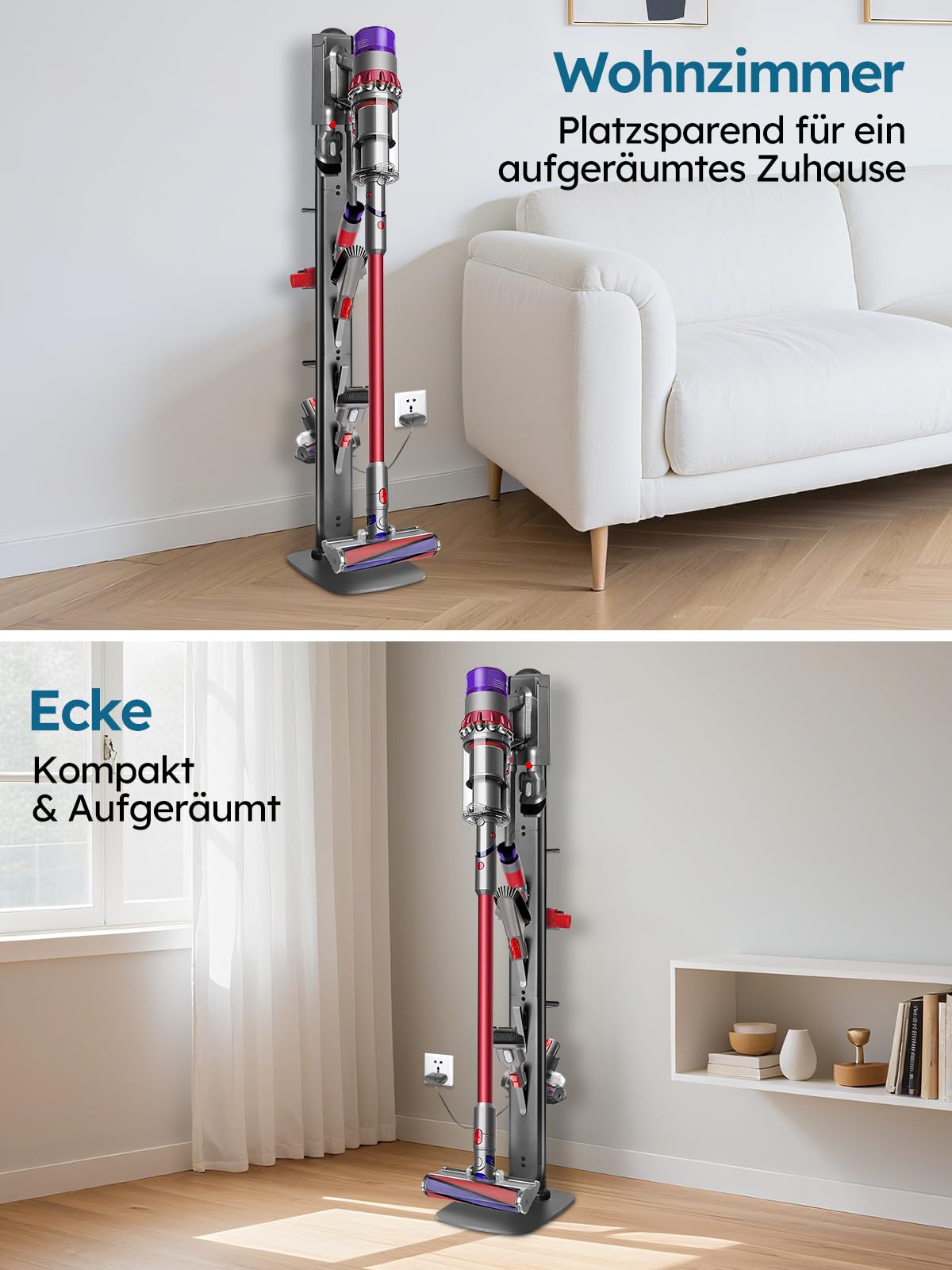 JUPELI Soporte para aspiradora Dyson V16/Gen5/V15/V12 (4 estantes) | Soporte de metal con 4 ganchos y 4 estantes, sin taladrar, organizador de cables oculto, para V11/V10/V8/V7/V6