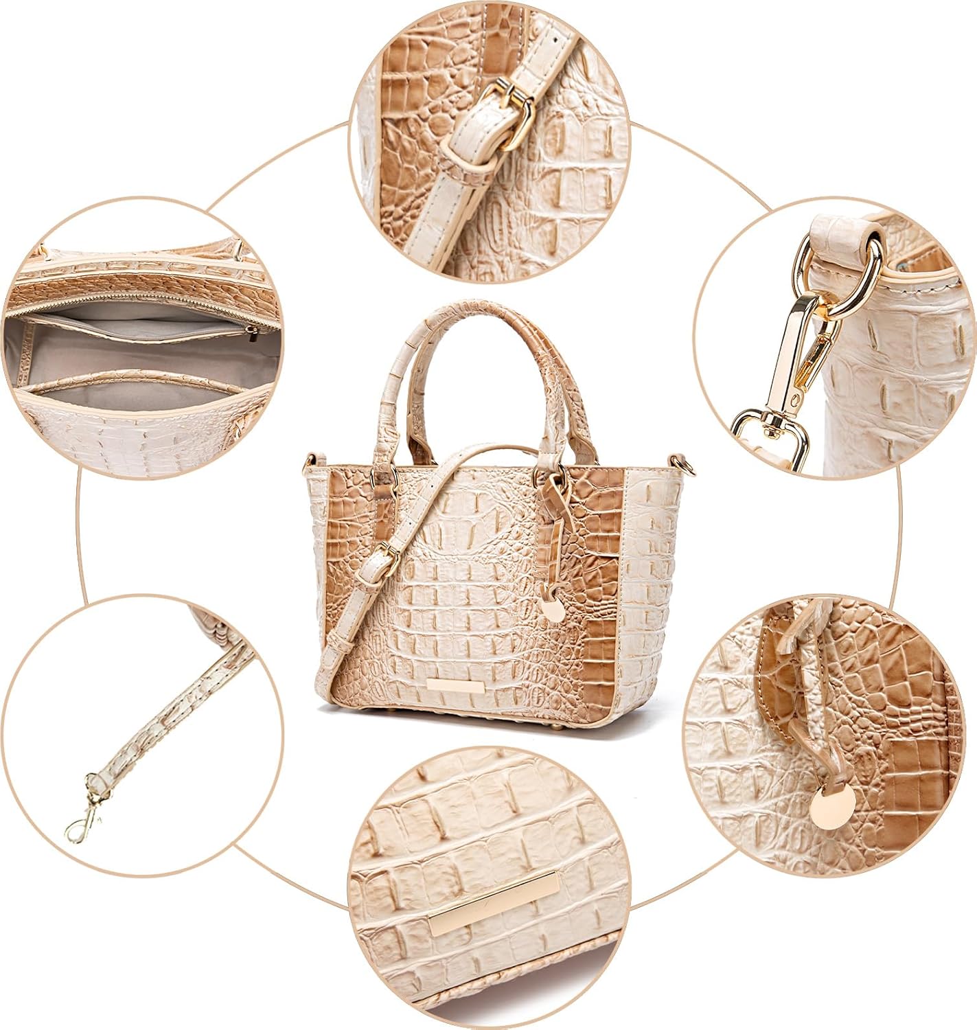 Makcr Joacbv Ladies Tote Leather Bags for Women Crocodile Embossed Zipper Satchel Purse Elegant Compartments Crossbody Work