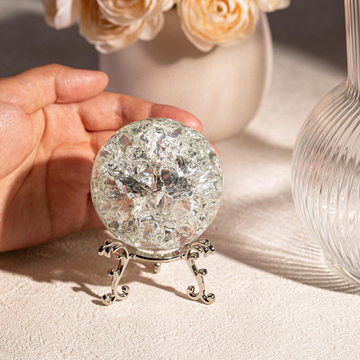 Sahoottie 60mm Ice Cracked Crystal Ball Paperweight Ice Cracked Glass Ball Gifts for Women Men Ice Cracked Glass Ball Ornaments - Image 4