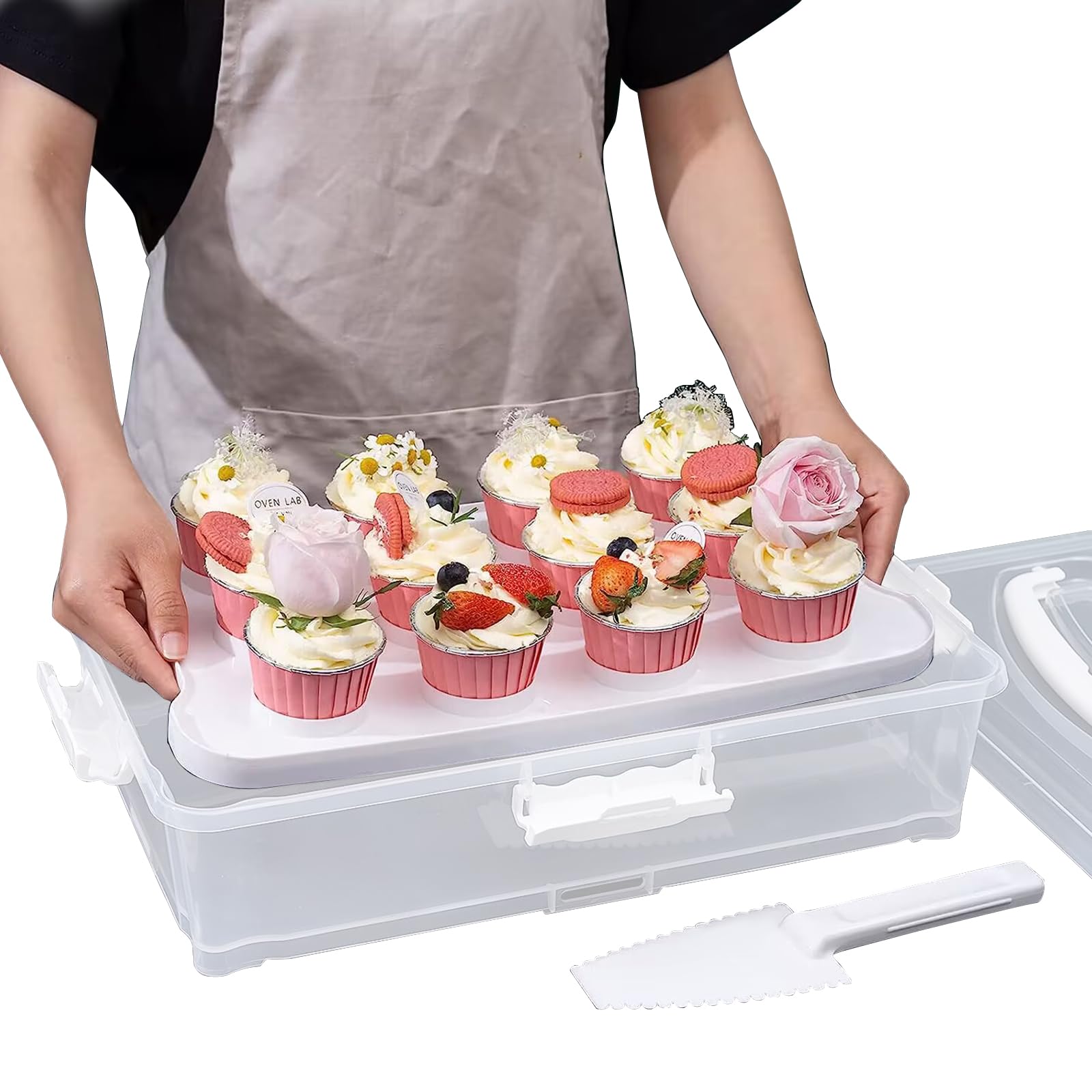 White Cake Carrier - Holds 12 Cupcakes or 1 Cake -9