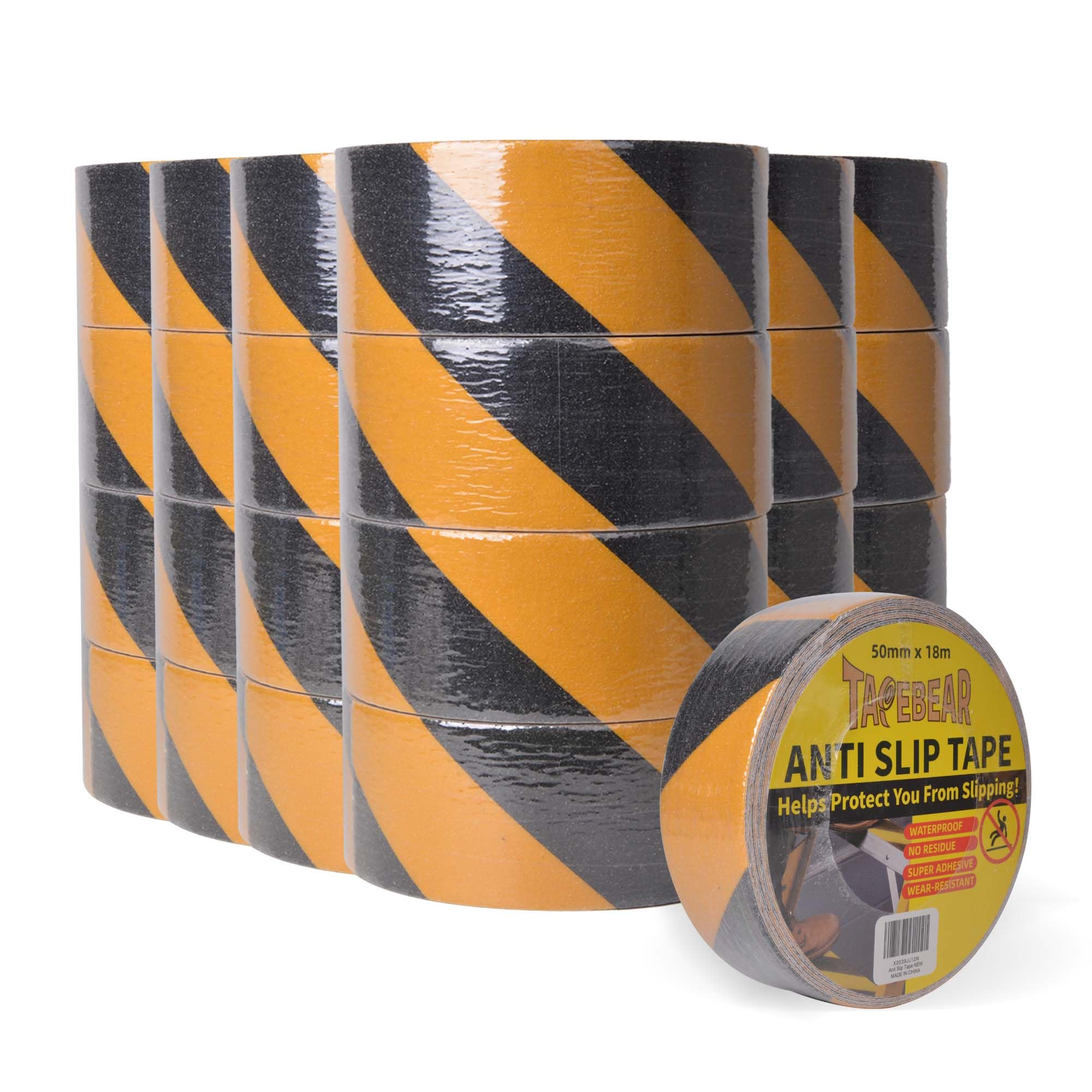 TAPEBEAR Anti Slip Tape Black And Yellow, 24 Rolls Hazard Safety Tape, Non Slip Caution Tape Roll, Nonslip Warning Floor Tape For Indoor Outdoor Steps Stairs, Strong Grip, 2inch X 60feet(50mmx18m) — image 1