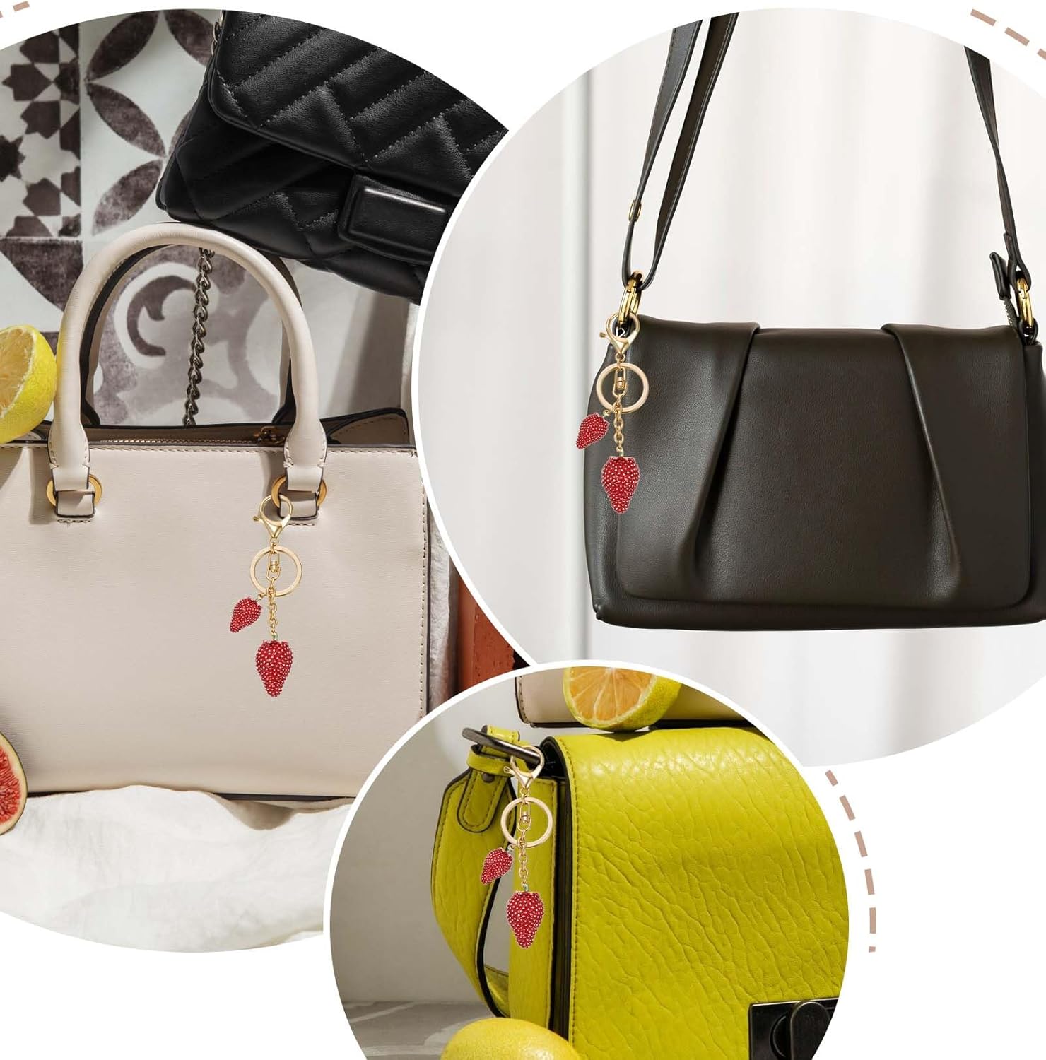 Strawberry Keychain, Red Strawberry Bag Charm Purse Charm for Women Metal Bag Keychain Accessories for Handbags Purse, Ideal Gift for Girls - Image 6