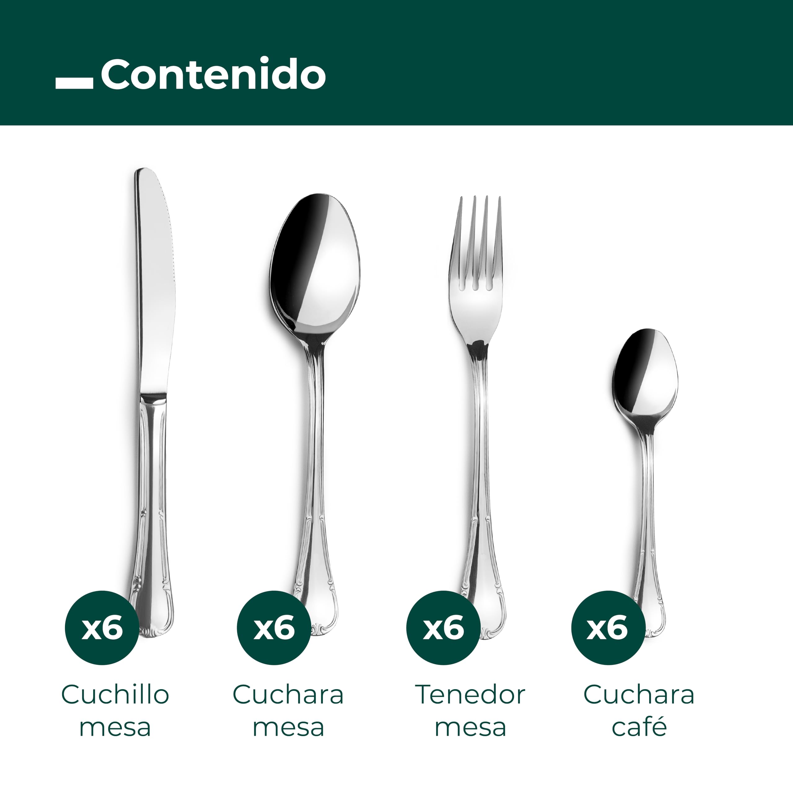 Lacor - JAY - 16045524 - Juego de Cubiertos para 6 Personas, Pack 24 | En acero inox 18/10, para un uso práctico y profesional en cocina; apto para lavavajillas, práctico y fácil de guardar