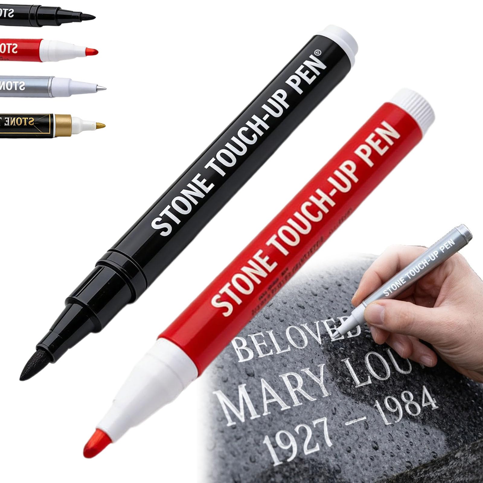 JORCEDI Golden Tombstone Marker Pen For Restoring Faded Grave Inscriptions, Gravestone Marker Pen, Waterproof Stone Touch-up Pen, Markers for Granite Headstones, Grave, Mug, Ceramic (Red+Black)
