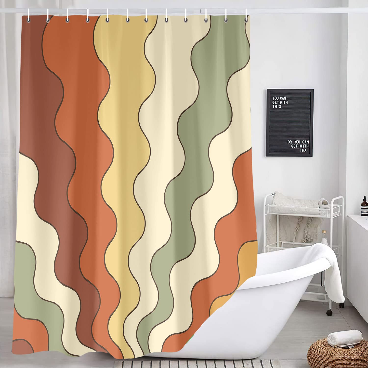 Cortinas De Baño Antimoho Hixingo Cortina De Ducha De Poliéster Con Estampado De Mariposas Para Baño, Cortina De Ducha Moderna Abstracta Impermeable, Con 12 Ganchos (flor Rosa, 59.1 X 70.9 Pulgadas Cortina