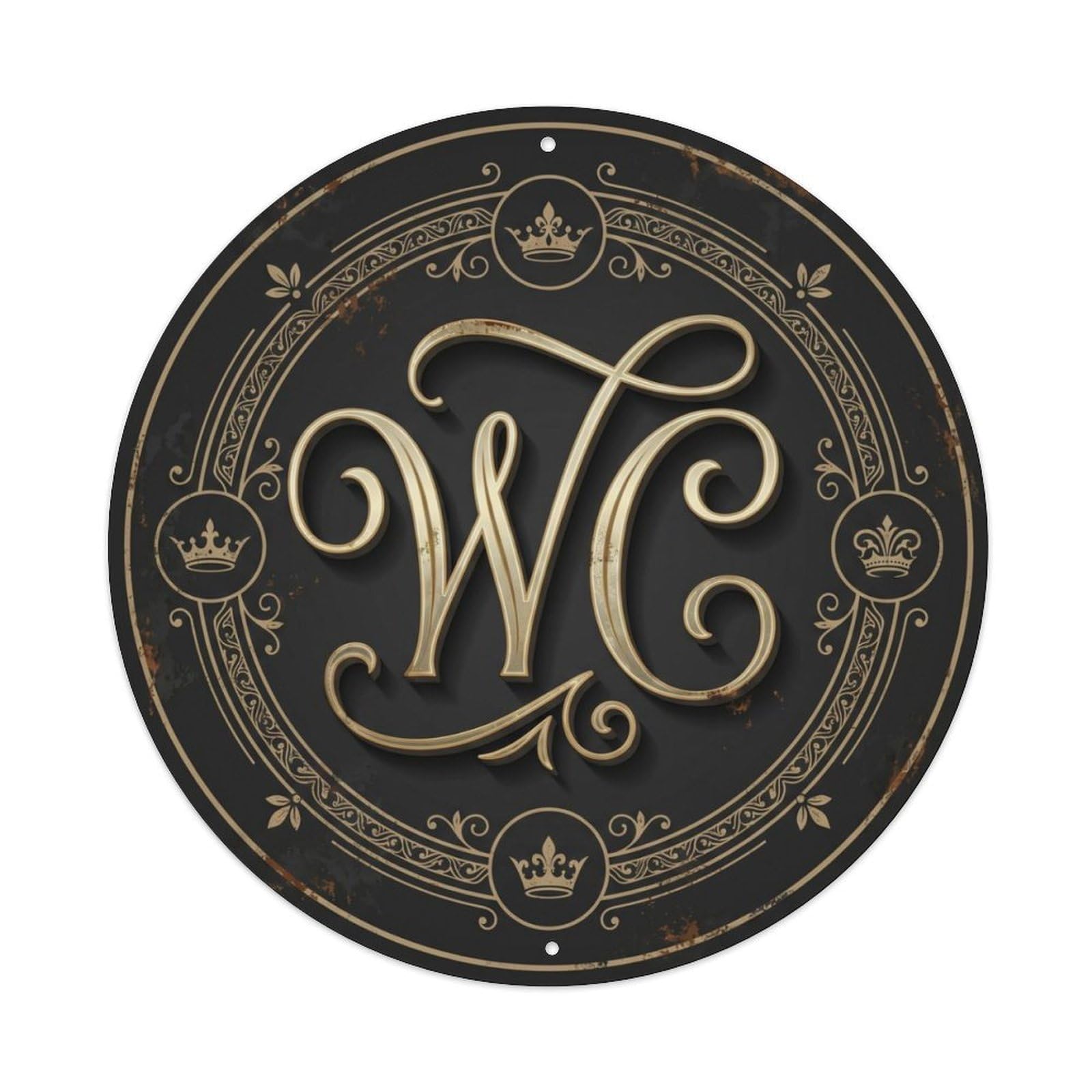 Fqcyn Style Toilet （Wc） Rusty Farmhouse Restroom Shield Metal Tin Sign Plaque Wall Decor For Cafe, Club Bar, Office, Home Garden Round Metal Poster 8X8inch
