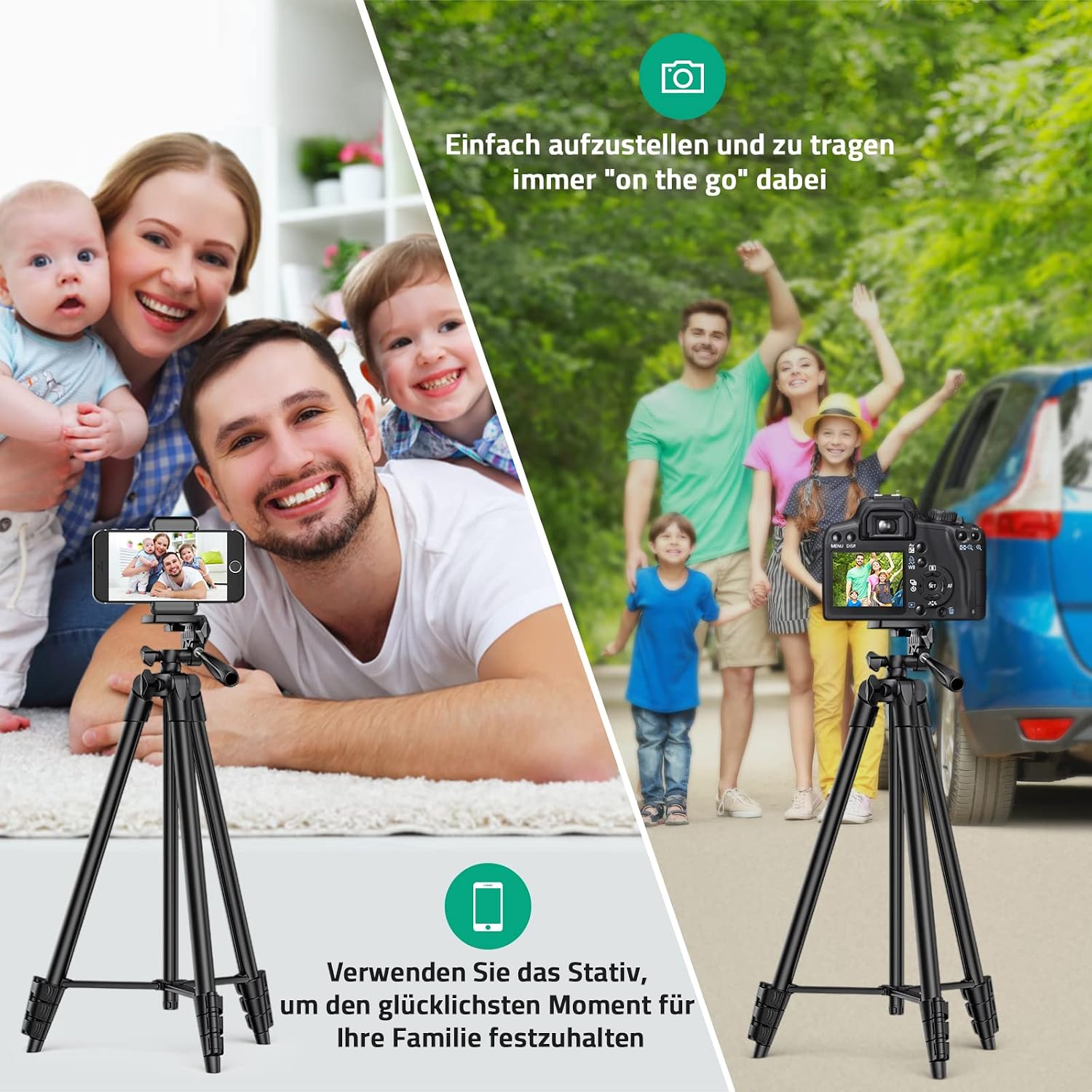 Cell Phone Tripod 55", Lightweight Tripod for Phone and Camera with Wireless Remote Shutter, Carry Bag and Replacement Battery for Live Stream/YouTube/TikTok, Compatible with iPhone/Android Phones