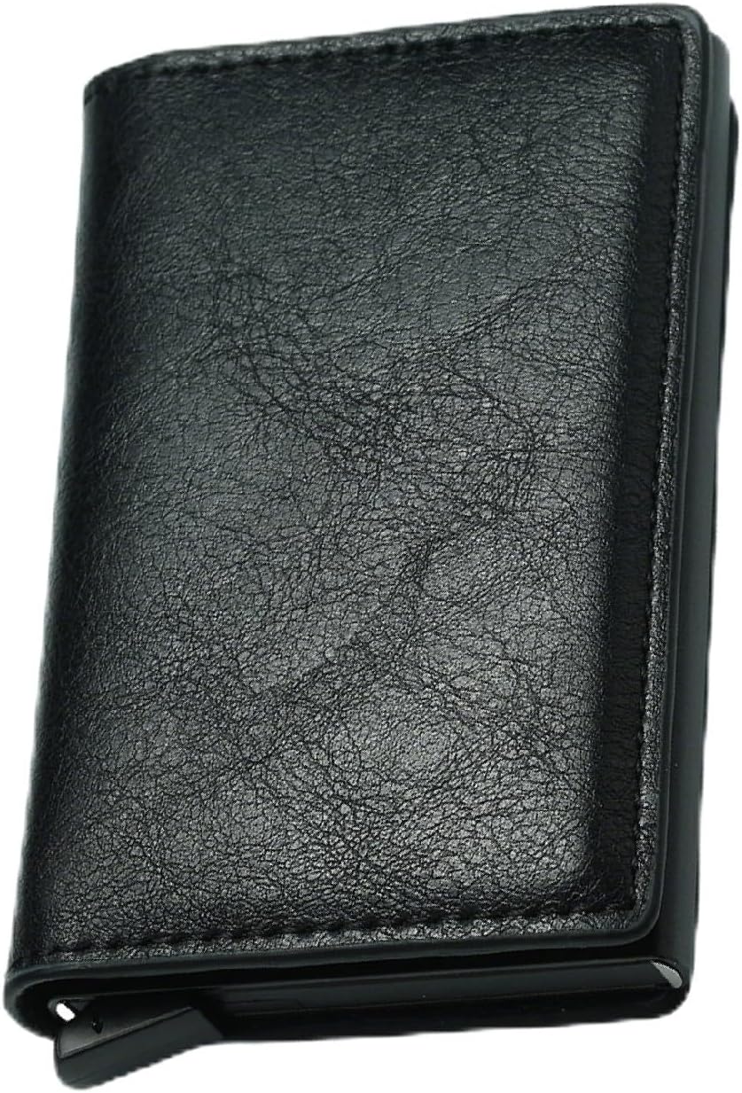 Wallets for Men, Pop up Men's Simple Genuine Leather Wallet Rfid Blocking, Credit Card Holder Anti-Theft, Slim, Minimalist, Front Pocket, Id Window (Black#1 + Hazelnut#1)