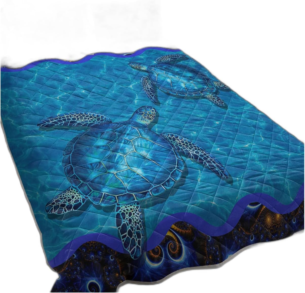 3-Piece Ocean Sea Turtle Printed Quilt Set Soft Microfiber Lightweight Bedspread Coverlet Blue Shell Animal Coverlet with 2 Pillow Shams — Home Decor | Premium Quality