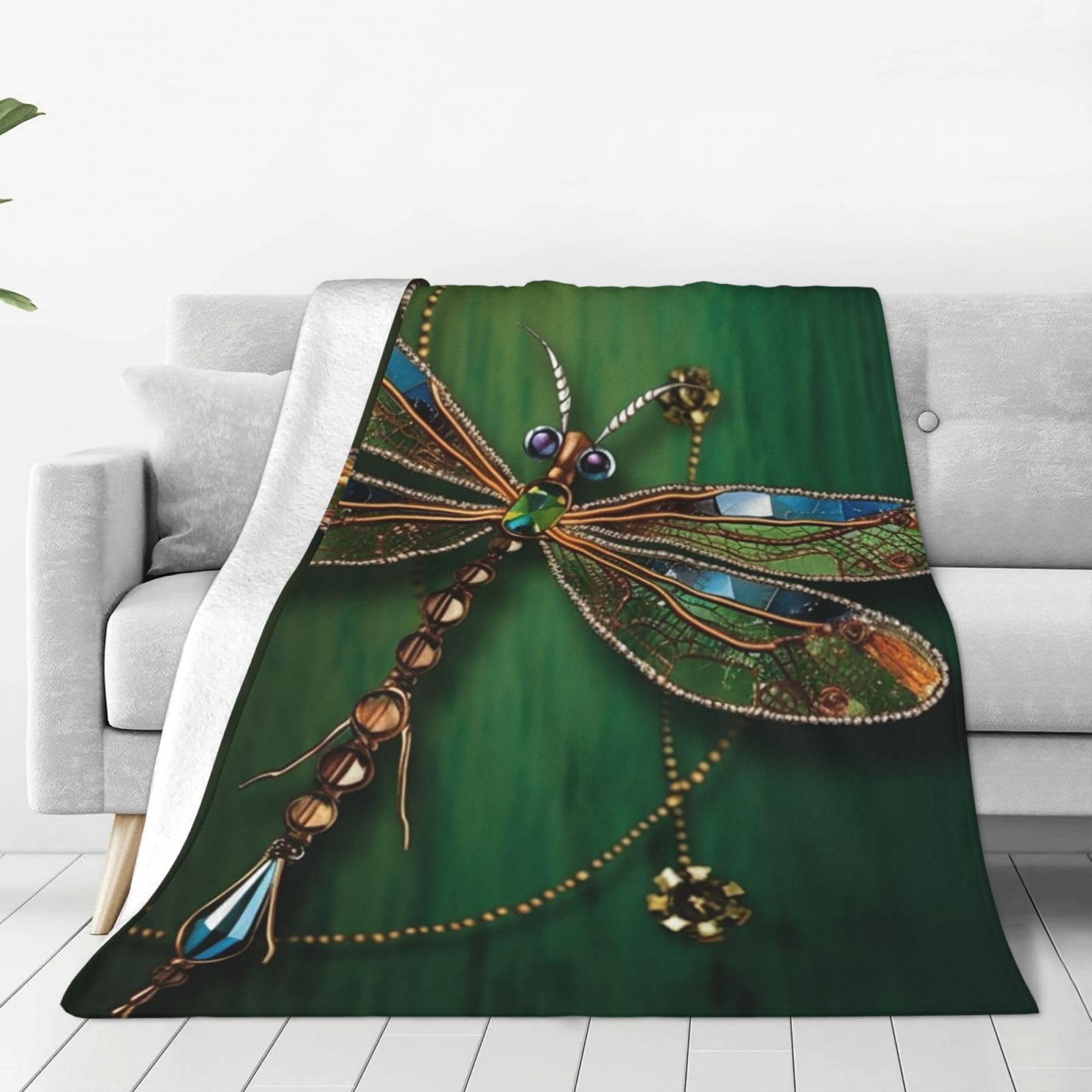 KLOPH Jewel Dragonfly Throw Blanket 50"x40" Flannel Fluffy Warm Blanket for Couch, Reversible Plush Blankets for Bed, Comfy Fuzzy Blanket for Sofa, Plush Lightweight-Blankets for All Season