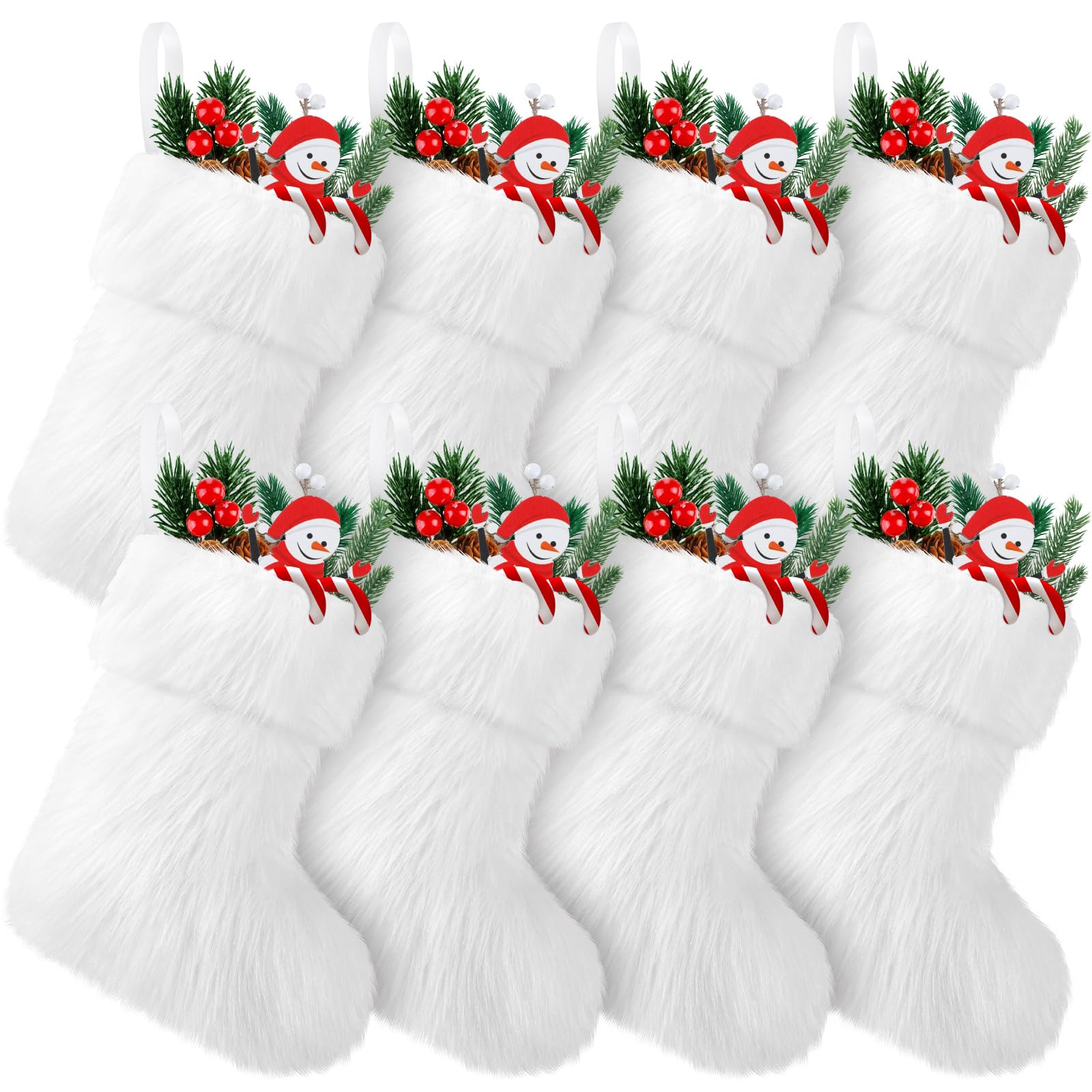 JOVITEC Lot de 8 chaussettes de Noël en fausse fourrure à suspendre pour cheminée - Décoration de vacances - 17,8 cm