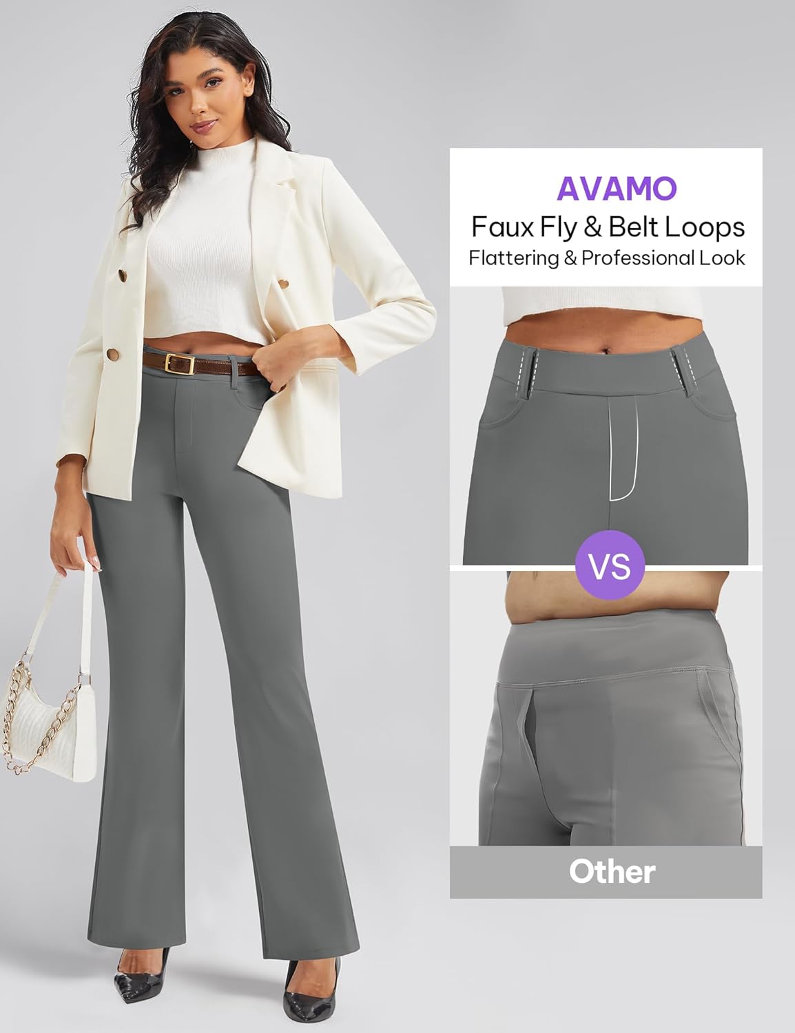 AVAMO Stretchy Work Pants Slacks for Women Pull On Dress Pants High Waisted Business Casual Office with Pockets - Image 5