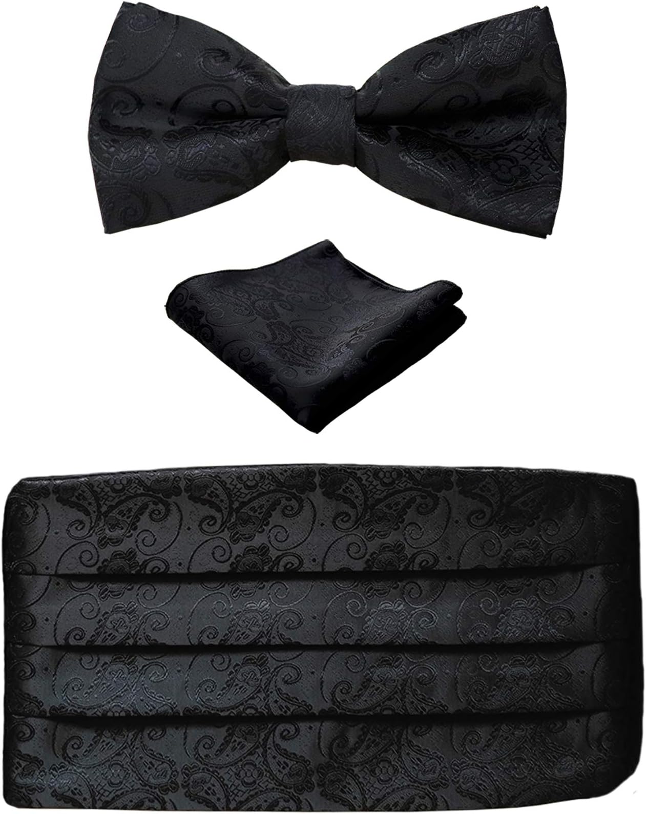 SimpoweMens Matching Paisley Pocket Square Bow Tie and Cummerbund Set