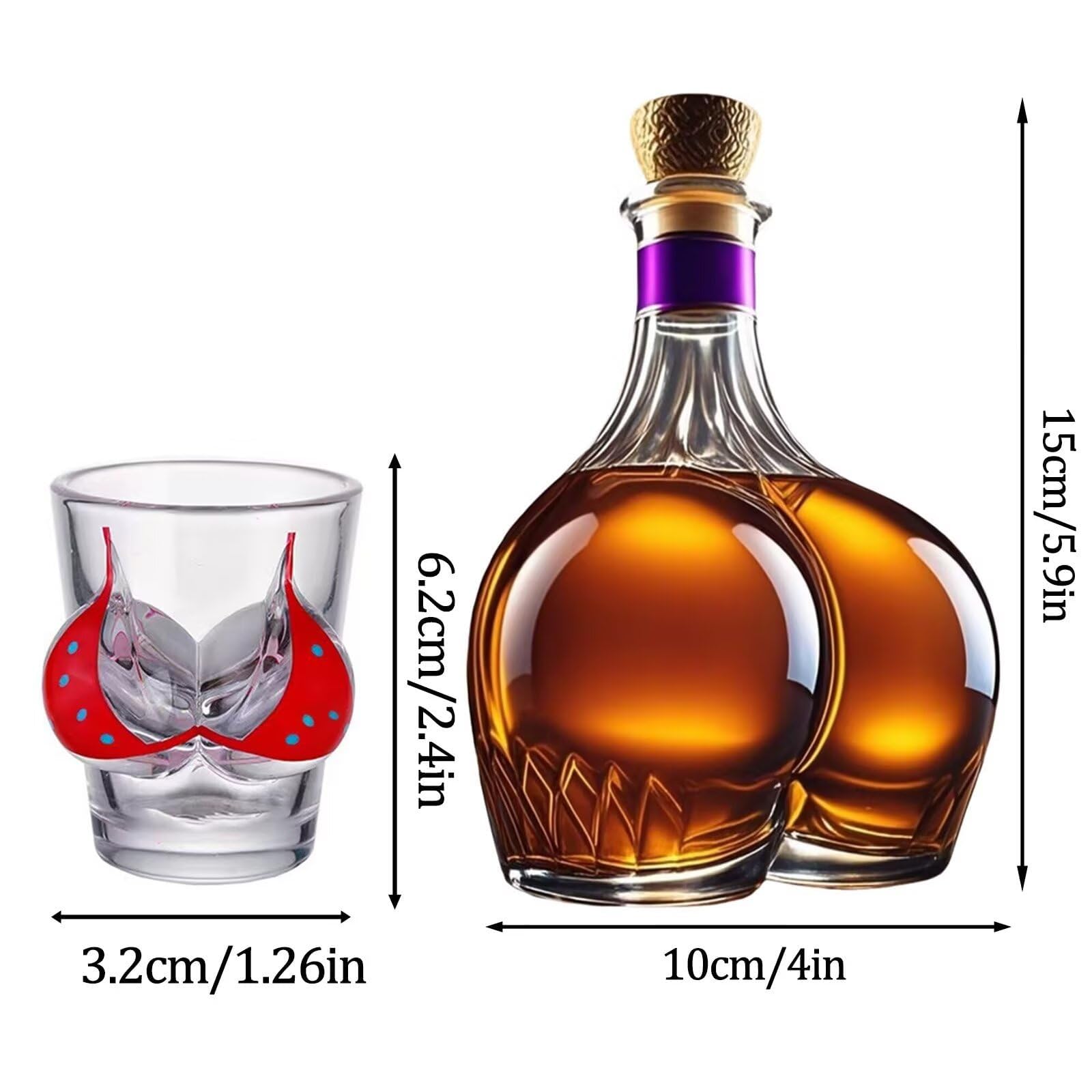 300ML Decantador Whisky Arte Escultura - Botella De Whisky Divertida Con Forma De Tope 3D, Decantador De Whisky A Prueba De Fugas De Vidrio Novedoso, Regalo Para Decoración Del Hogar(A+wine glasses*2)