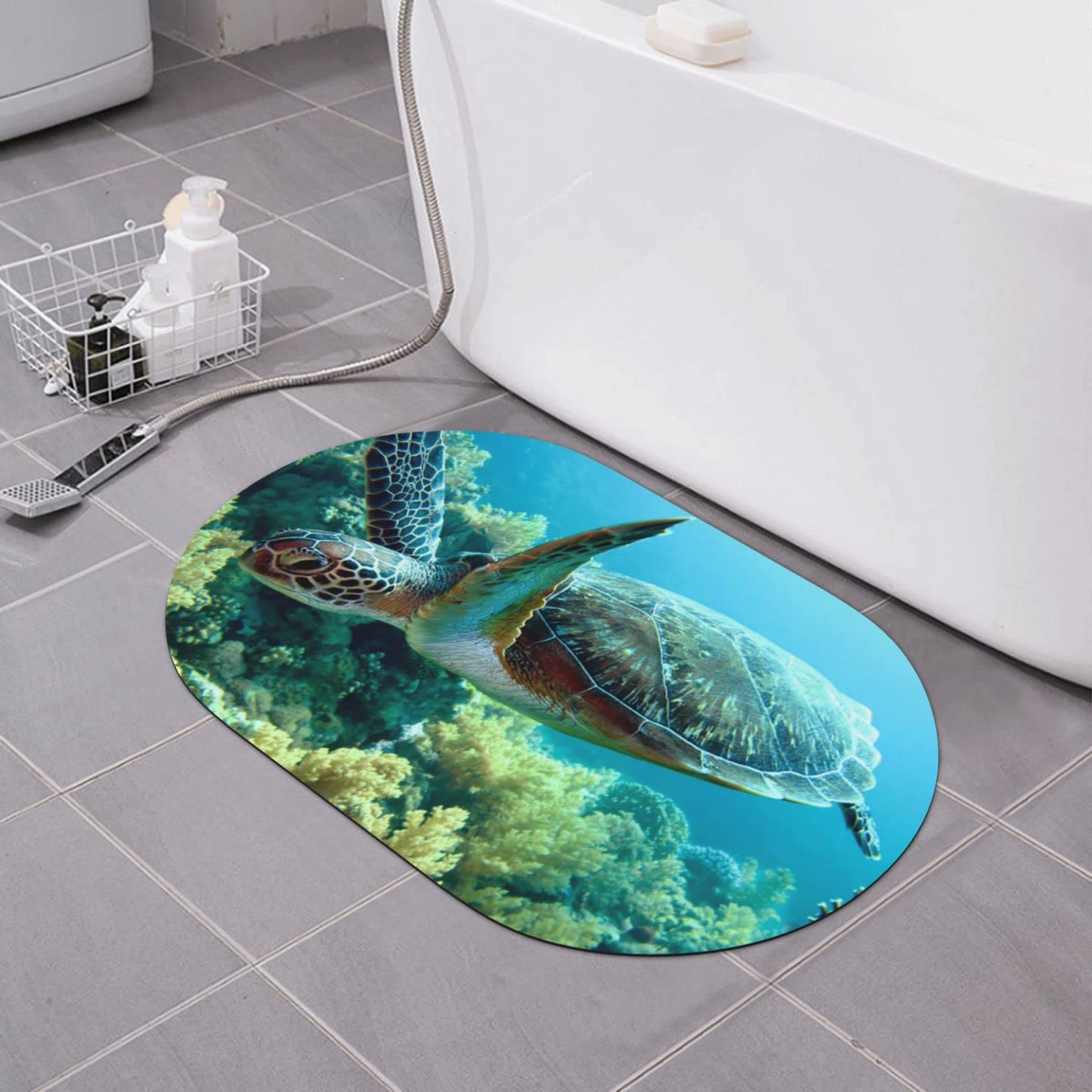 Tapis de douche antidérapant en terre de diatomée imprimé tortue de mer