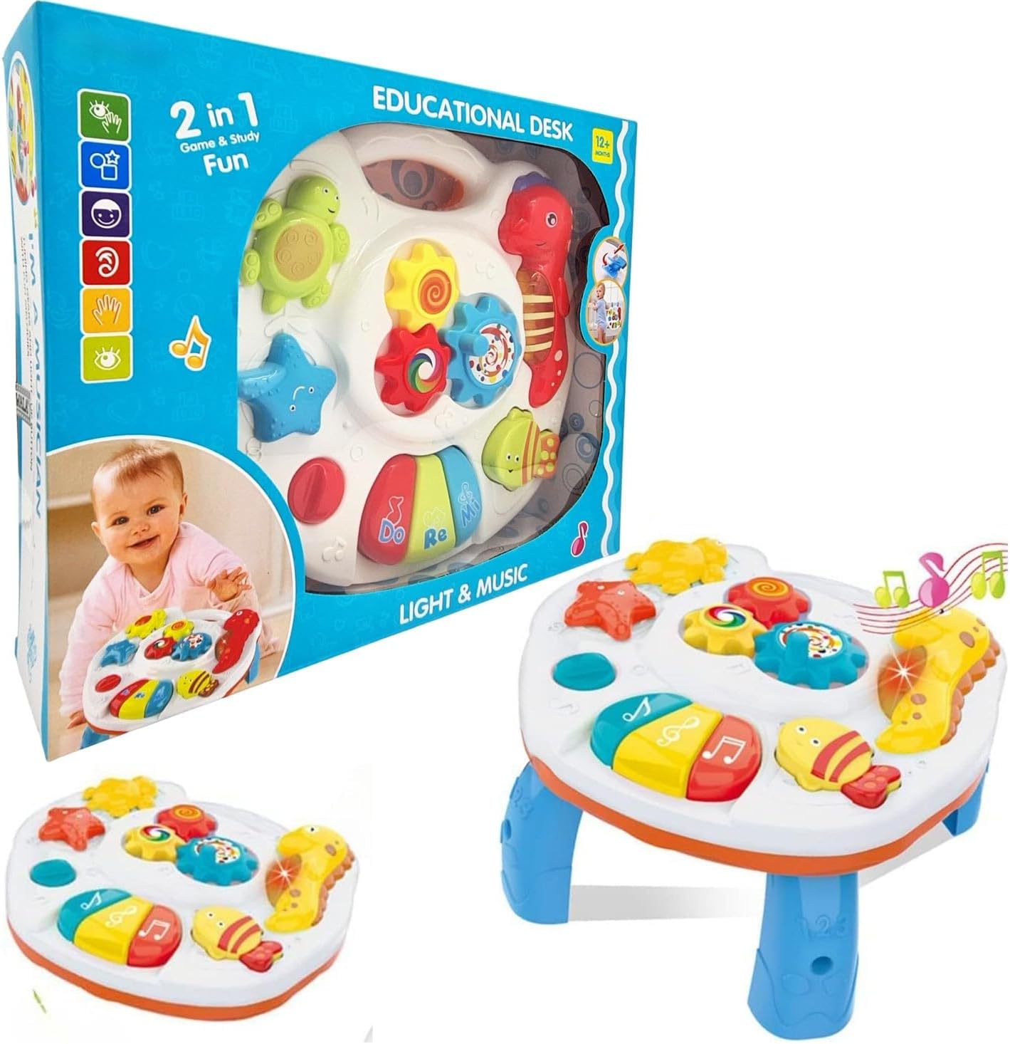 Kidwala 2 In 1 Baby Musical Activity Table with Fun Ocean Characters, Lights and Sounds For Baby and Toddler Toys, Learning Table For Baby, Blue