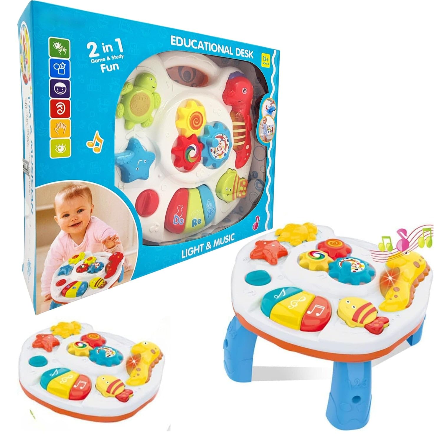 Kidwala 2 In 1 Baby Musical Activity Table with Fun Ocean Characters, Lights and Sounds For Baby and Toddler Toys, Learning Table For Baby, Blue