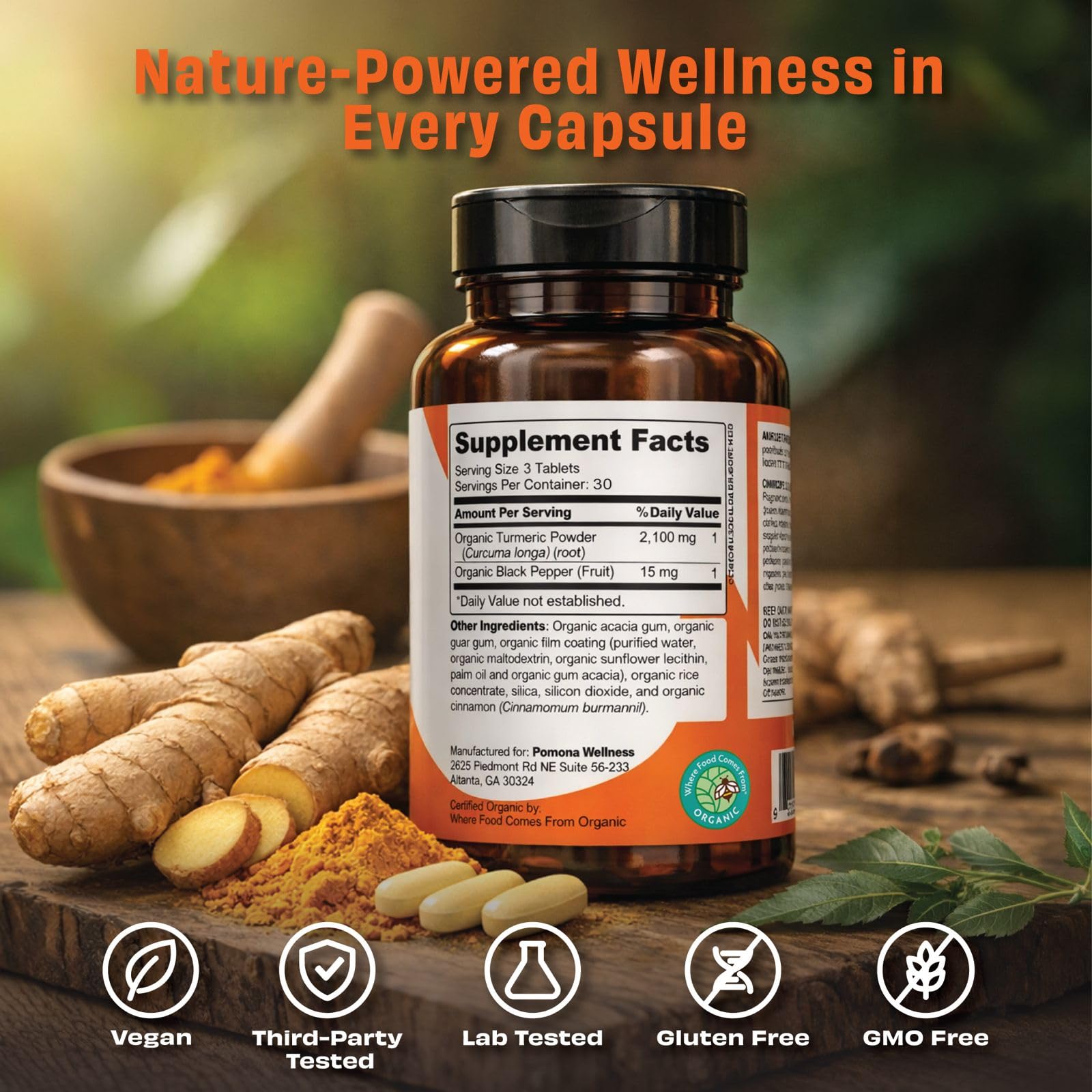 Pomona Organic Turmeric Curcumin Supplement with Black Pepper, 90 Tablets — Amazon image 3