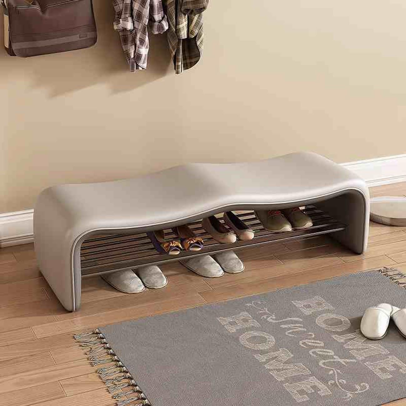 Modern Luxury Contemporary Faux Leather Upholstered Dining Bench, Upholstered Dining Bench, Narrow Bench for Entryway Slim, for Living Room, Hallway, Bedroom, Bathroom(White,120*35cm/47.2*13.8in)
