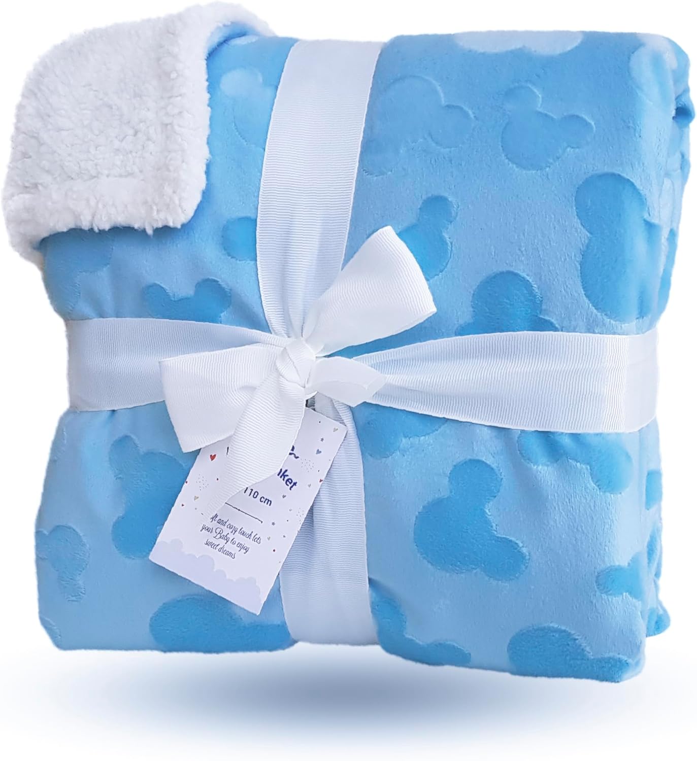 eYone Large Receiving Sherpa Baby Blanket Double Layer Fleece for Nursery Cot and Pram (Blue
