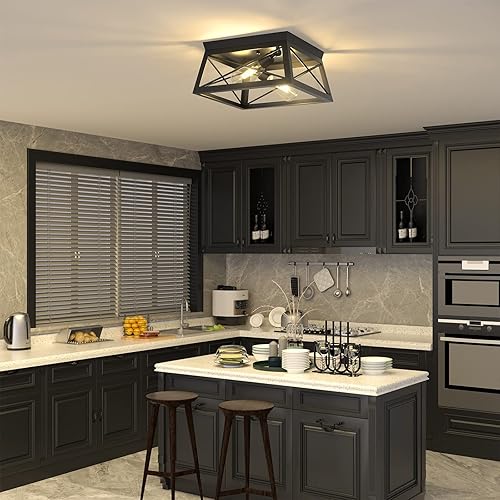 Miniatura 5 de Pynsseu - Lámpara de techo de estilo industrial, 2 focos, lámpara de techo para cocina, para isla, comedor, dormitorio, vestíbulo, pasillo, 1