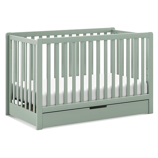 DaVinci Carter's Colby 4-in-1 Convertible Crib with Trundle Drawer in Light Sage, Greenguard Gold Certified, Undercrib Storage
