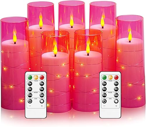 Miniatura 12 de Velas sin llama, con cadena de estrellas incorporada, velas operadas por baterías, velas LED parpadeantes, velas de pilar con control remoto y