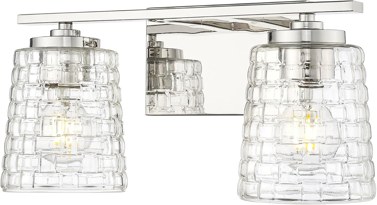 ML Lighting | Saben Collection | 22102-PN | Indoor 2 Light Vanity in Polished Nickel with Clear Woven Lattice Glass Shade | Elegant and Versatile Design for Any Bathroom