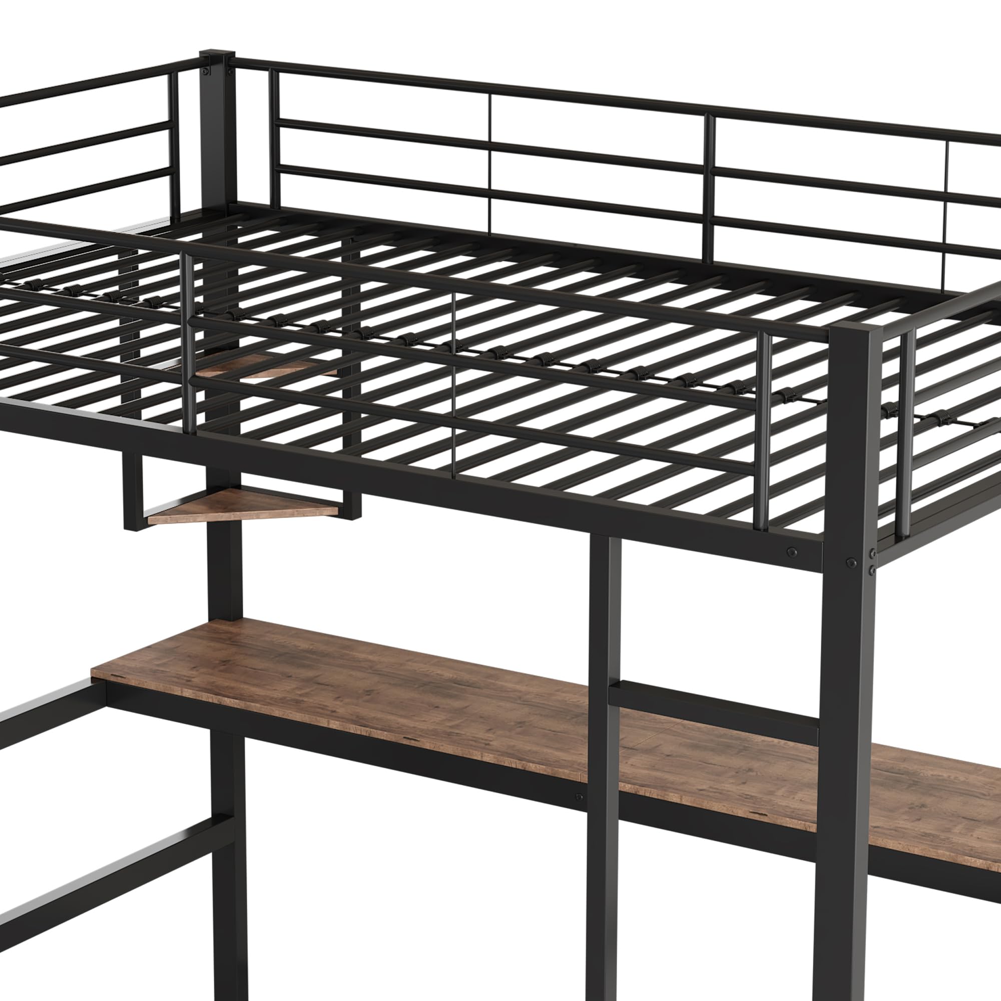 Moimhear Letto a soppalco con scrivania e libreria - Letto in metallo 90x200 cm con area di lavoro e spazio di archiviazione, Nero | Letto per bambini e adolescenti che risparmia spazio con area