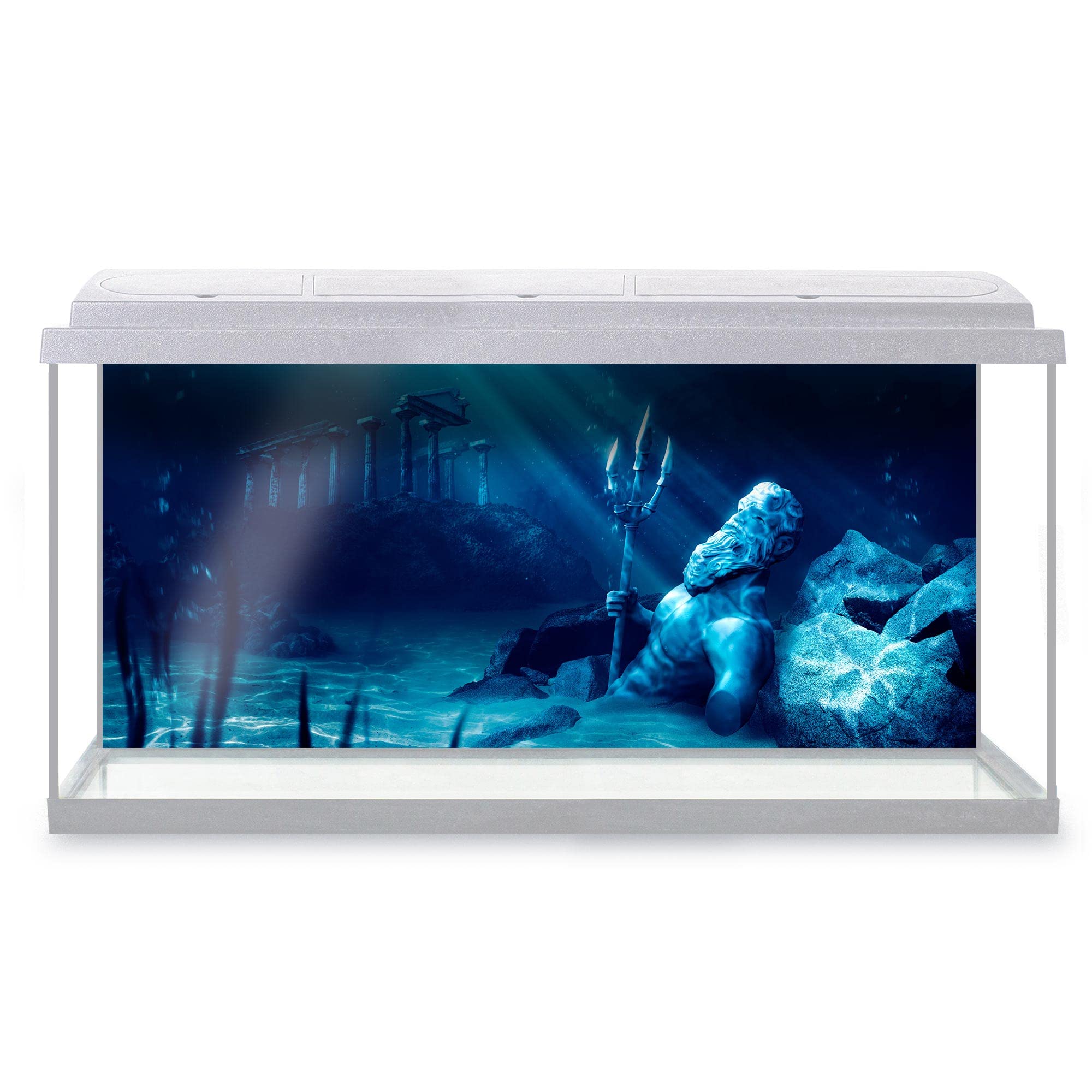 DV DESIGN Aquarium Fish Tank Background 123x54 cm - Atlantis Underwater City Poseidon Water Neptune Statue Ancient Static Cling Vinyl Vivarium Terrarium External Application #500024