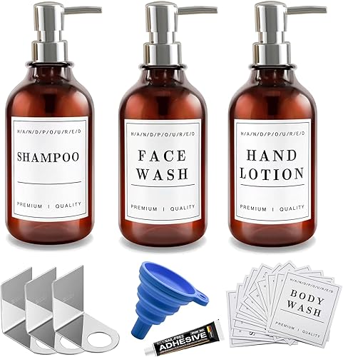 Samadhi Dispensador de champú para ducha, montaje en pared, 3 cámaras, sin taladro, dispensador de champú y acondicionador con etiquetas