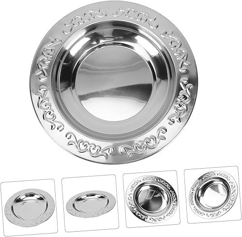 Miniatura 3 de HOMSFOU Plato de cangrejo de río de acero inoxidable Recipientes de alimentos de acero inoxidable para aperitivos, placa de ensalada de camping,