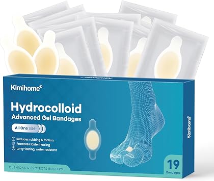 Hydrocolloid Blister Bandages Pads for Feet - Kimihome 19ct Adhesive Blisters Bandages - Waterproof Blister Pads for Heel, Foot, Toe,Finger - Gel Blister Prevention for Travel,Hiking Toe Pack