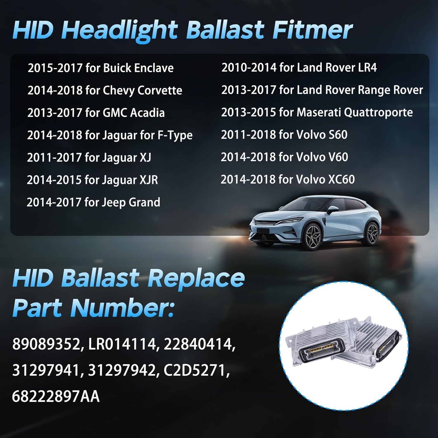 HID Headlamp Ballast 89089352 Replacement 2014-2018 for Chevy Corvette 2014-2017 for Jeep Grand for Cherokee 2011-2018 for Volvo S60 Replace LR014114 HID Headlamp Ballast