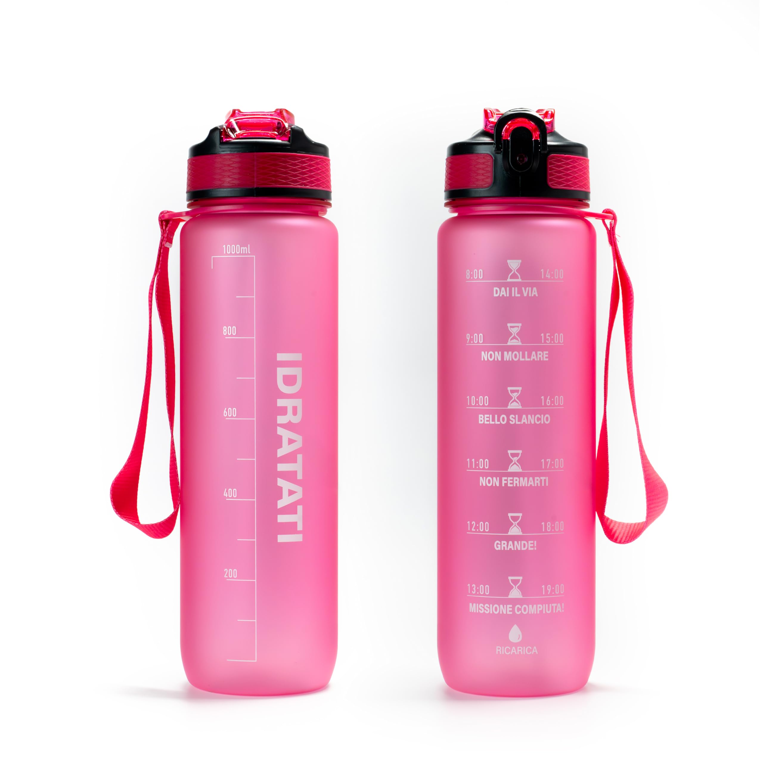 GIXZON Borraccia Motivazionale 1L in Tritan Senza BPA con Frasi e Orari in Italiano, Cannuccia e Tappo di Sicurezza, Perfetta per Sport, Palestra, Yoga e Scuola