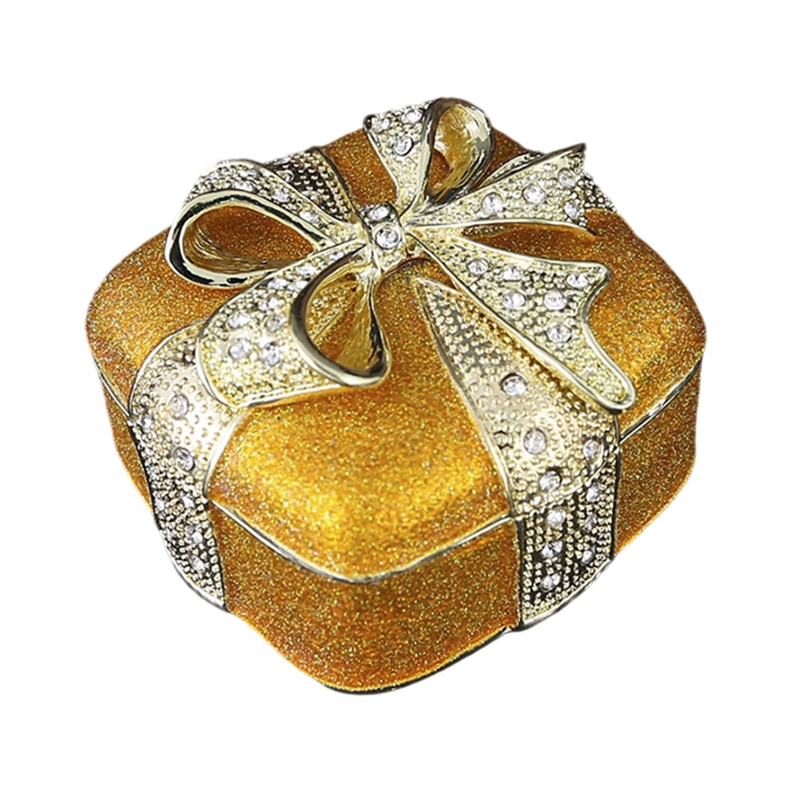 Shurhome Trendy Rhinestones Studded Bowknot Jewelry Box Mechanism Sturdy Metal Construction Display Container Metal Box with Compartments
