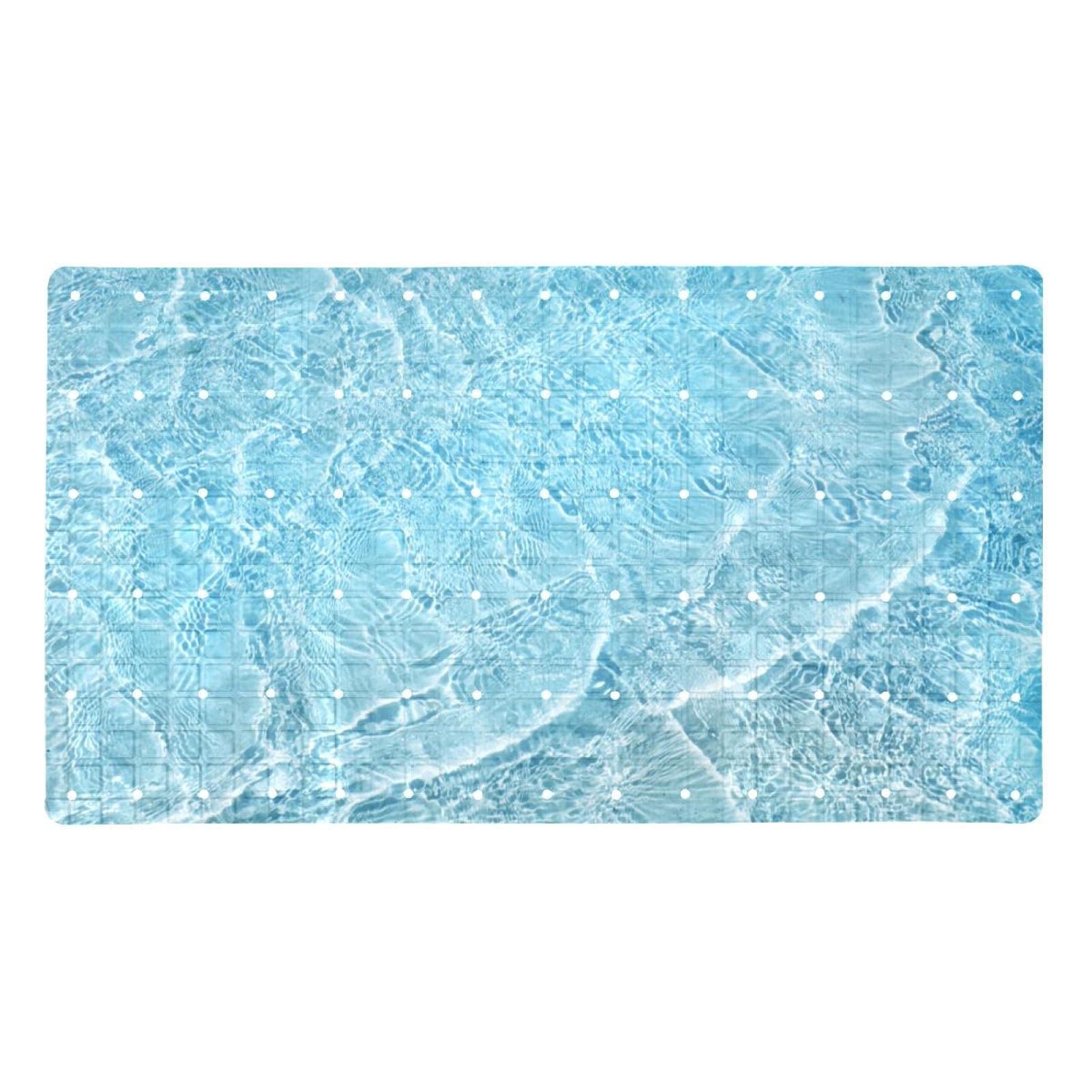 Tapis de bain antidérapant en PVC bleu d'eau de mer rectangulaire pour baignoire sécurisée