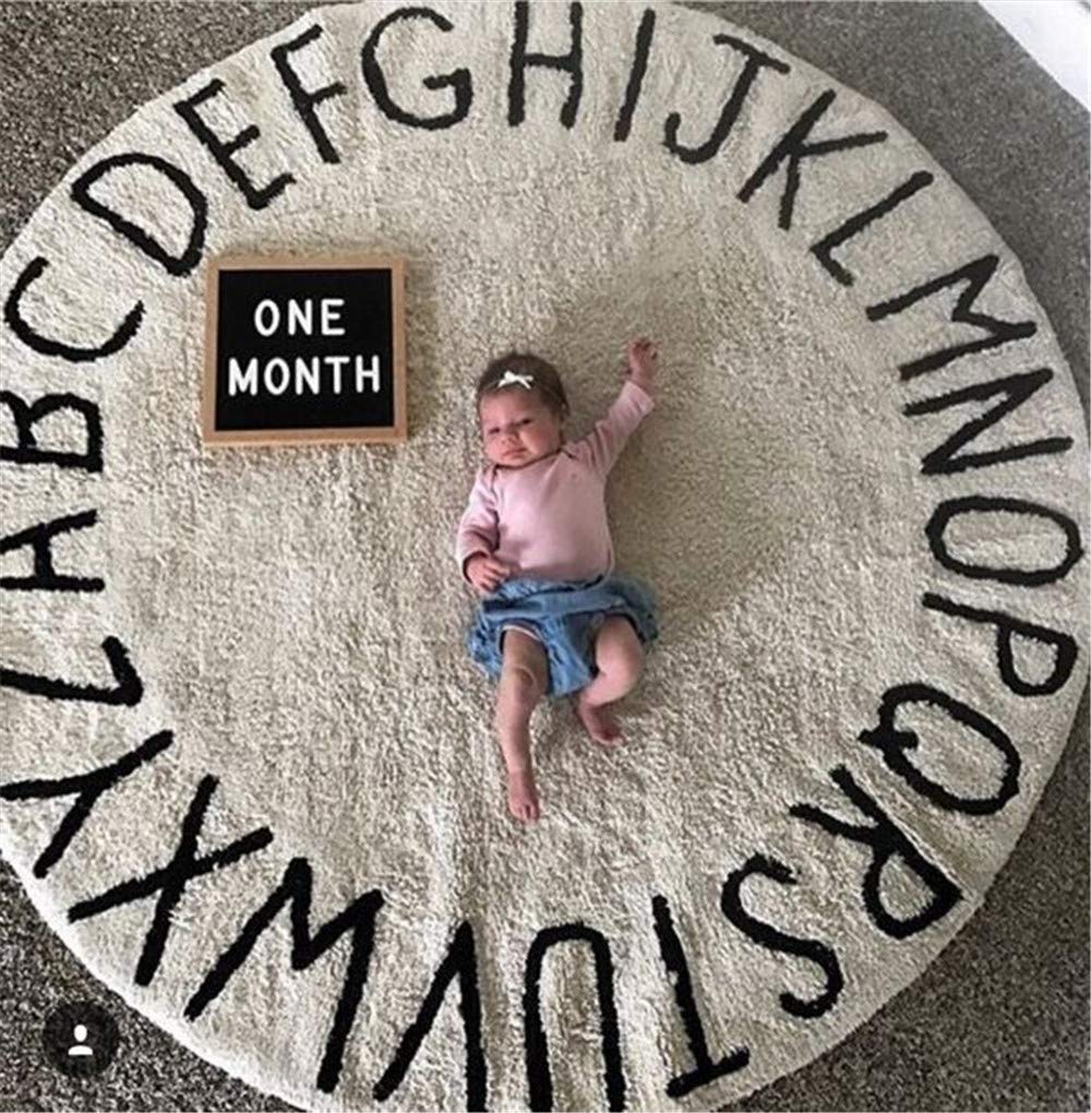 ABC Large Baby Rug for Nursery Kids Round Educational Alphabet Warm Soft Activity Mat Floor Area Rugs Cotton Non-Slip for Children Toddlers Bedroom 59inch