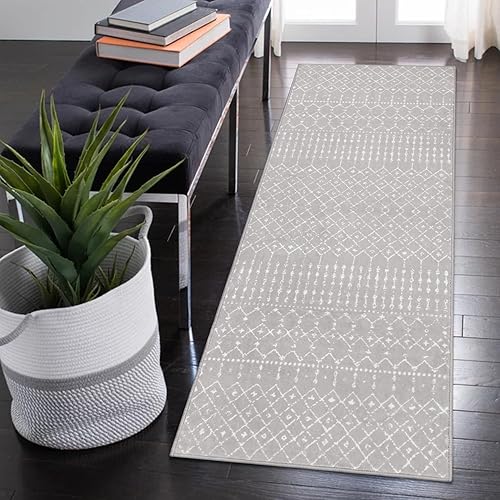 Miniatura 6 de Beeiva Alfombra marroquí lavable para pasillos, alfombras de pasillo de 2 x 6 con parte trasera de goma, alfombra de pasillo suave gris
