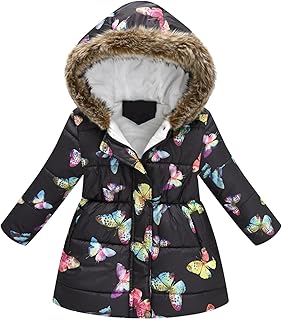 Abrigo con Capucha de Invierno para Niñas con Divertidas Estampas Animadas Chaqueta Abrigada y Resistente al Frío