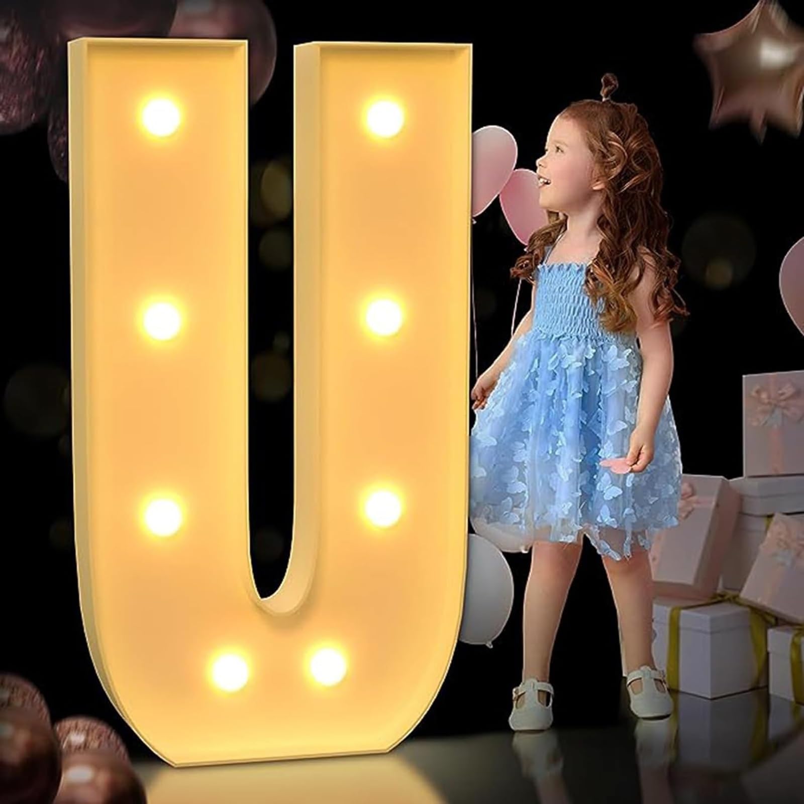 LED Marquee Letter Lights 3ft/4ft Large Marquee Light up Letters Pre-Cut Thick Foam Board Mosaic Numbers Kit with Light Bulbs for Wedding Party Home Bar Decor ( Color : Letter U , Size : 100cm/3FT )