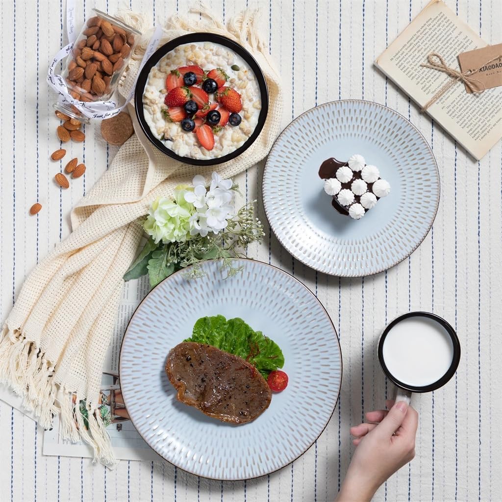 Grey Embosseds Coarse Clay Tableware Set With Dinner Dessert Tray Soup Bowl Mug