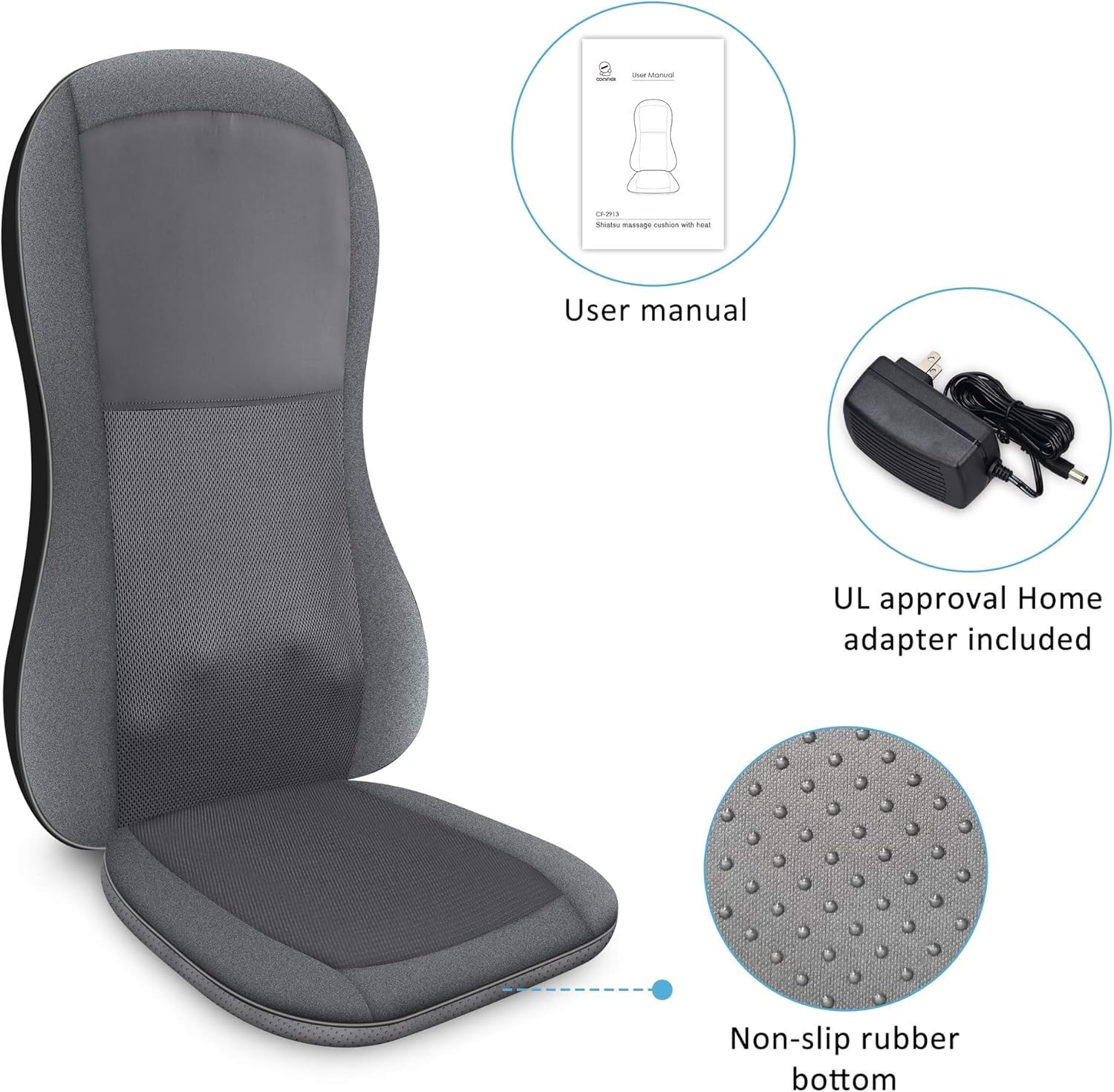 COMFIER Back Massager for Back Pain, Shiatsu Massage Chair Pad,Electric Chair Massagers with Heat,Seat Cushion 2D/3D Massage Seat Cushion,Chair Massager with 10 Shiatsu Nodes, Rolling Kneading Chair Pads for Lower Back,Gift for Men,Women - Image 9 thumbnail