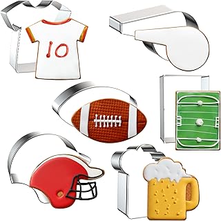 FUSOTO 6PCS Football Cookie Cutters Set, 3 Inches Cookie Cutter Football Shapes for Baking-Football, Jersey, Whistle, Helm...