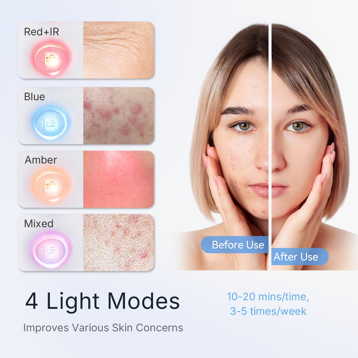 FDA Cleared Red Light Therapy for Face, 4 Modes Led Face Mask Photon Light Therapy, Blue Red Light Near Infrared Red Light Therapy Mask, PDT Professional Facial Body Skin Care Salon Device Black