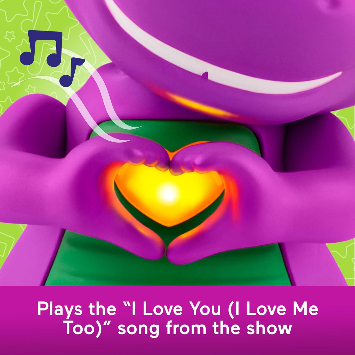 Barney’s World Musical Toy Heart Hands Barney Figure, 5.7 Inches Tall with Lights & Phrases for Kids Ages 2+ Years - Image 4