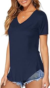 DittyandVibe Women Short Sleeve V Neck Curved Hem Tunic Tops