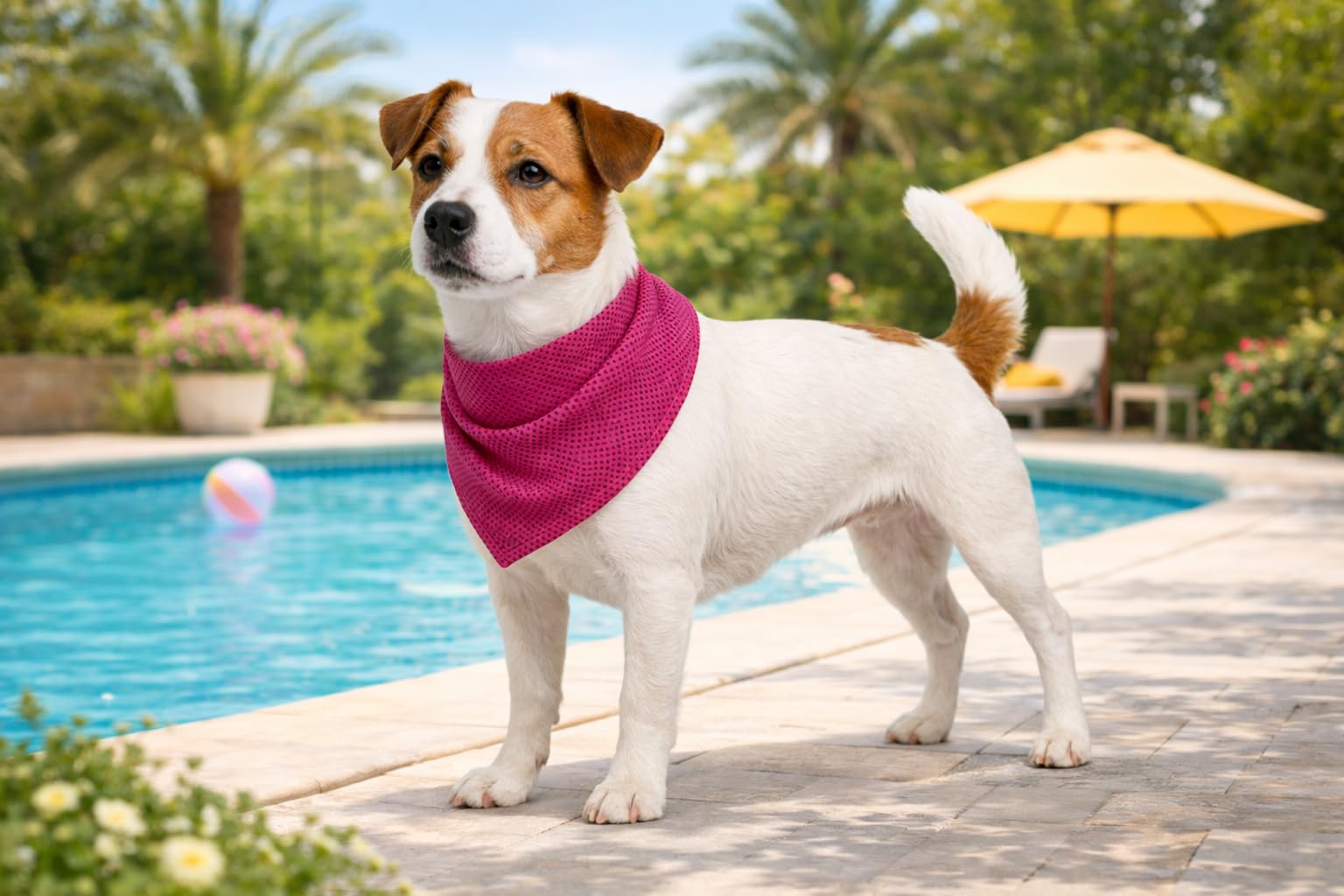 Cane Collare - bandana rinfrescante rosa S 52x22 cm - poliestere traspirante - effetto rinfrescante - 3 strati - assorbente - estate - tipo tappetino refrigerante cane