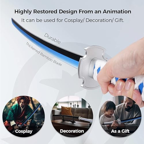 Vista 17 de Cold Blade Demon Katana - Réplica de anime de 41 pulgadas con cinturón y soporte, espada duradera perfecta para cosplay, espada Nichirin con diseño