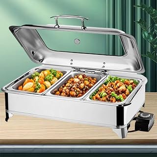 Speisewärmer Buffetwärmer Elektrisch, 9L Chafing Dish Elektrisch Einstellbarer Temperatur, Edelstahl Wärmebehälter für Essen für Hotels, Buffet, Partys(A,1/3 Pan)